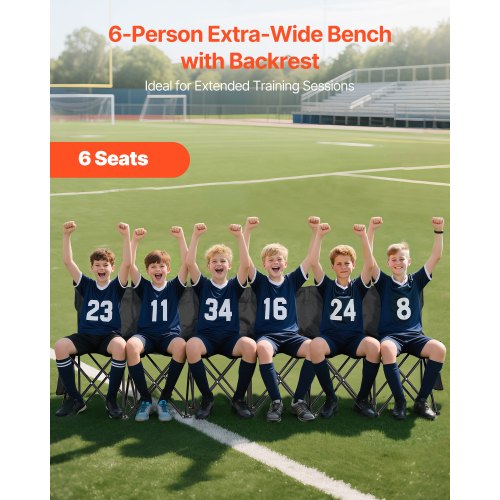 Bärbar Hopfällbar Bänk, 6-sits Fotbollsbänk med Flera Förvaringsfickor och Bärväska, Lätt Sidlinjesittplats med Ryggstöd för Fotboll, Baseboll, Camping, Utomhusevenemang, Svart |  EU