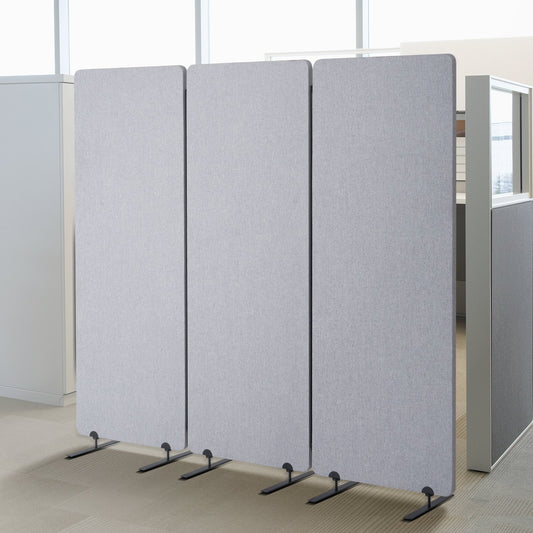 2FT Room Divider 3 Paneler PET Polyester Ljudisolerad Privacy Screen Grå