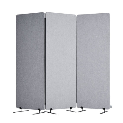 2FT Room Divider 3 Paneler PET Polyester Ljudisolerad Privacy Screen Grå