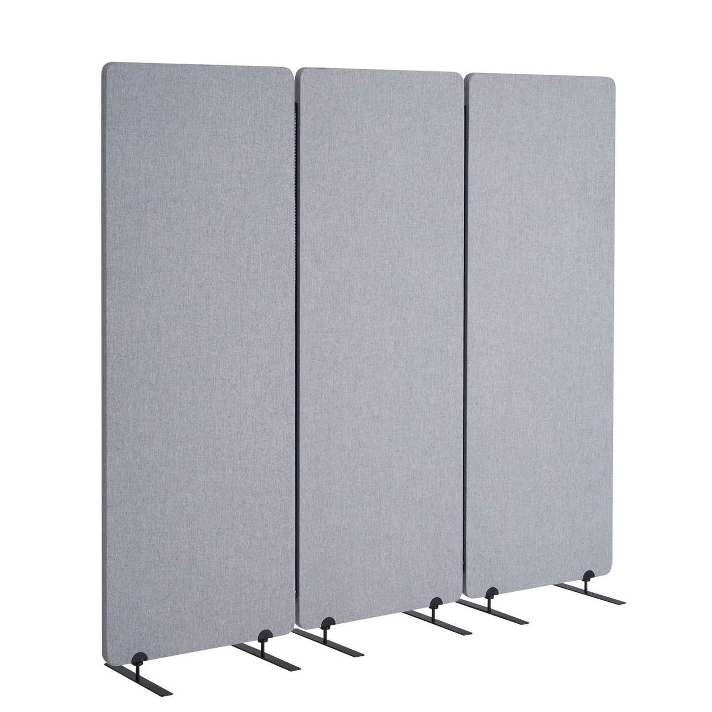 2FT Room Divider 3 Paneler PET Polyester Ljudisolerad Privacy Screen Grå