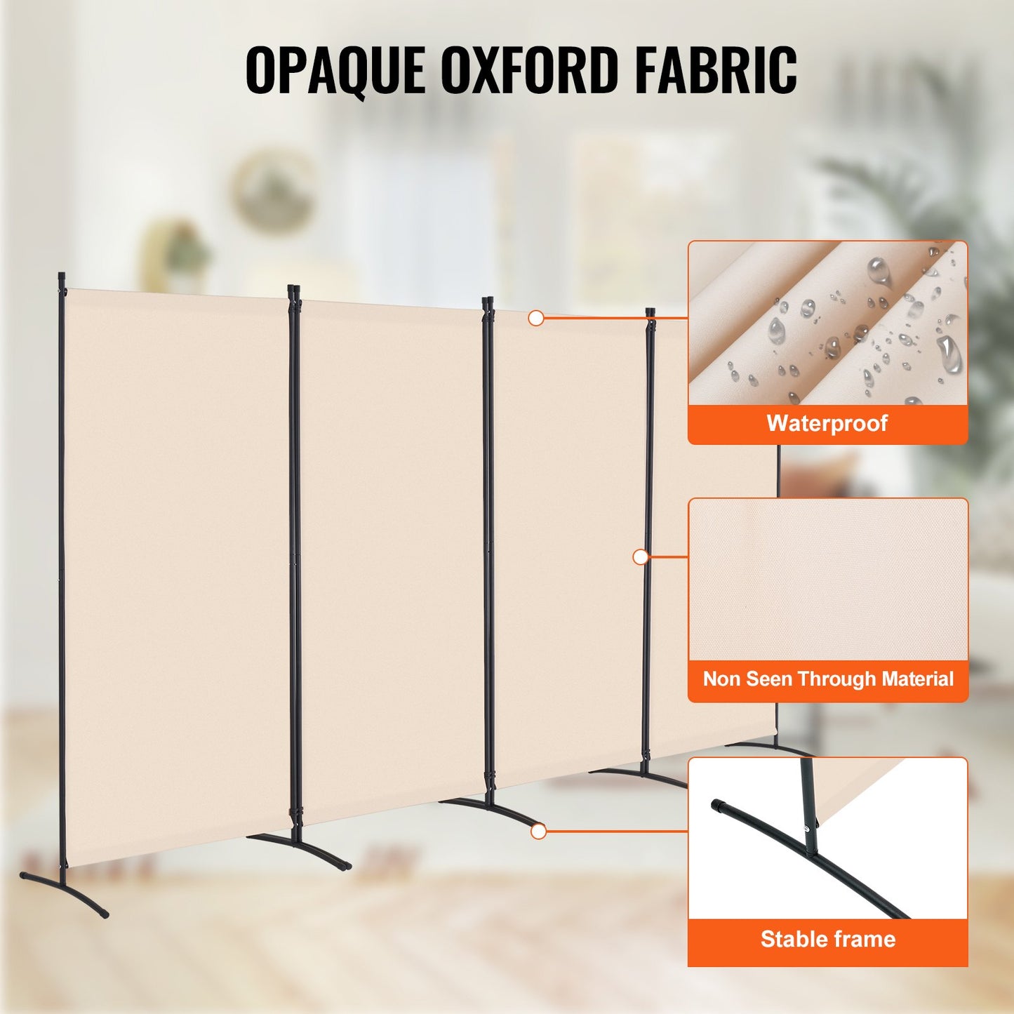 Rumsavdelare 4 Paneler Tyg Rum Sekretessskärm för Office Sovrum Beige