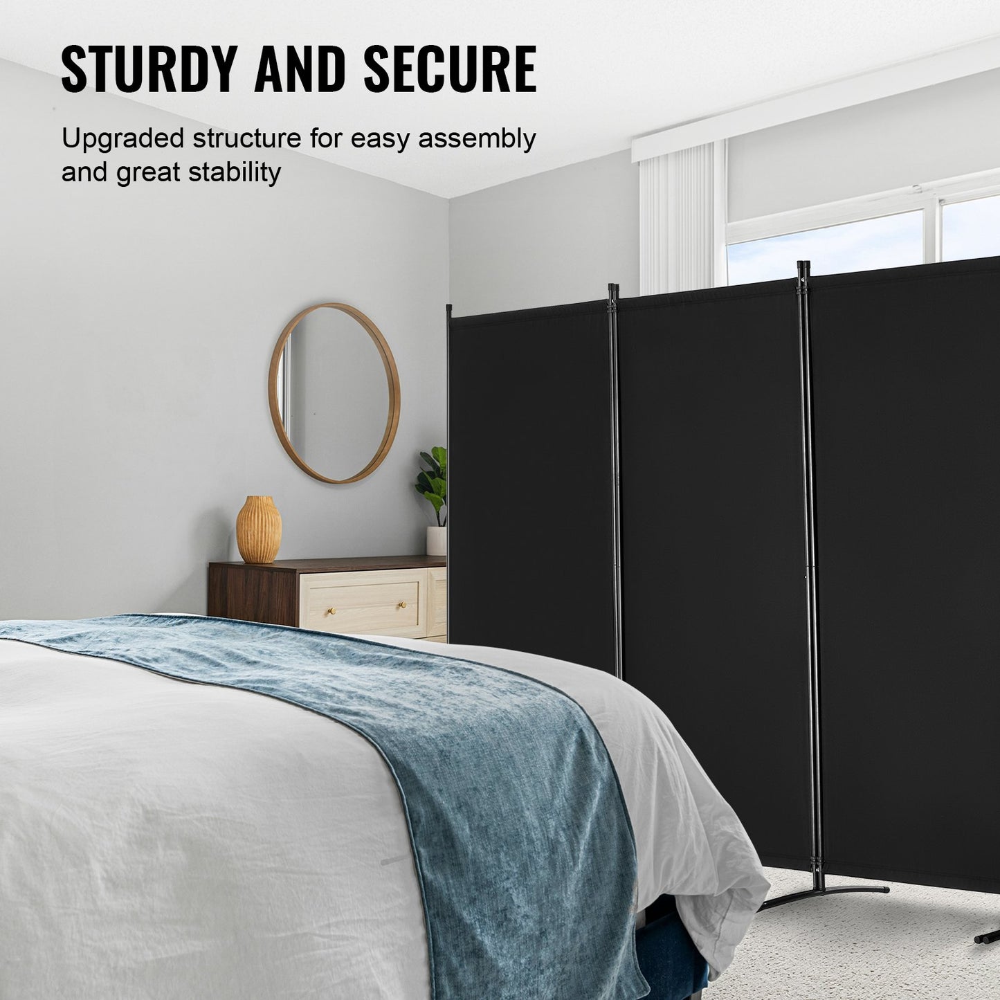 Room Divider 4 Panels Fabric Privacy Screen for Office Bedroom Black
