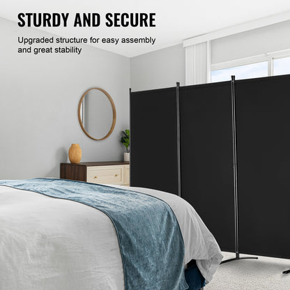 Room Divider 4 Panels Fabric Privacy Screen for Office Bedroom Black
