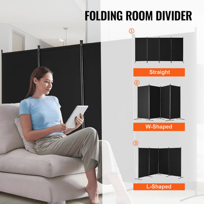 Room Divider 4 Panels Fabric Privacy Screen for Office Bedroom Black