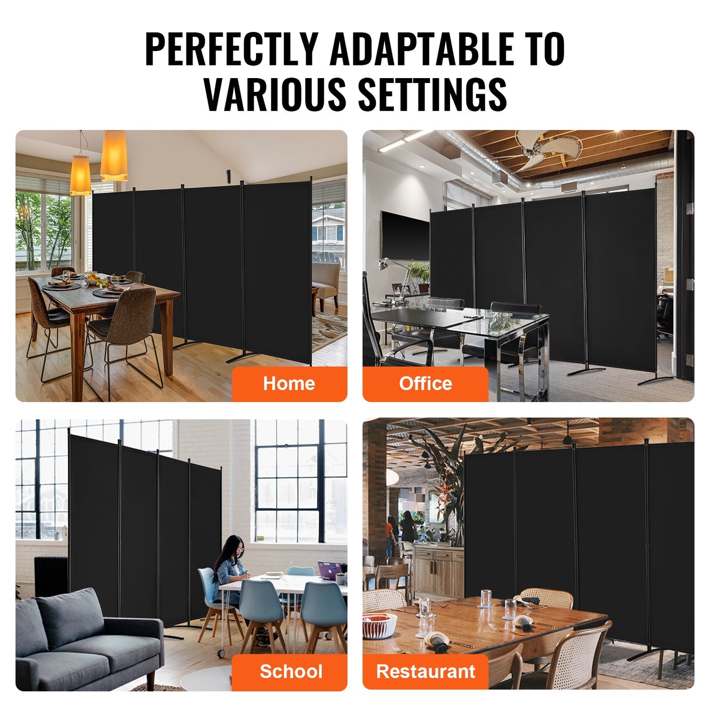 Room Divider 4 Panels Fabric Privacy Screen for Office Bedroom Black