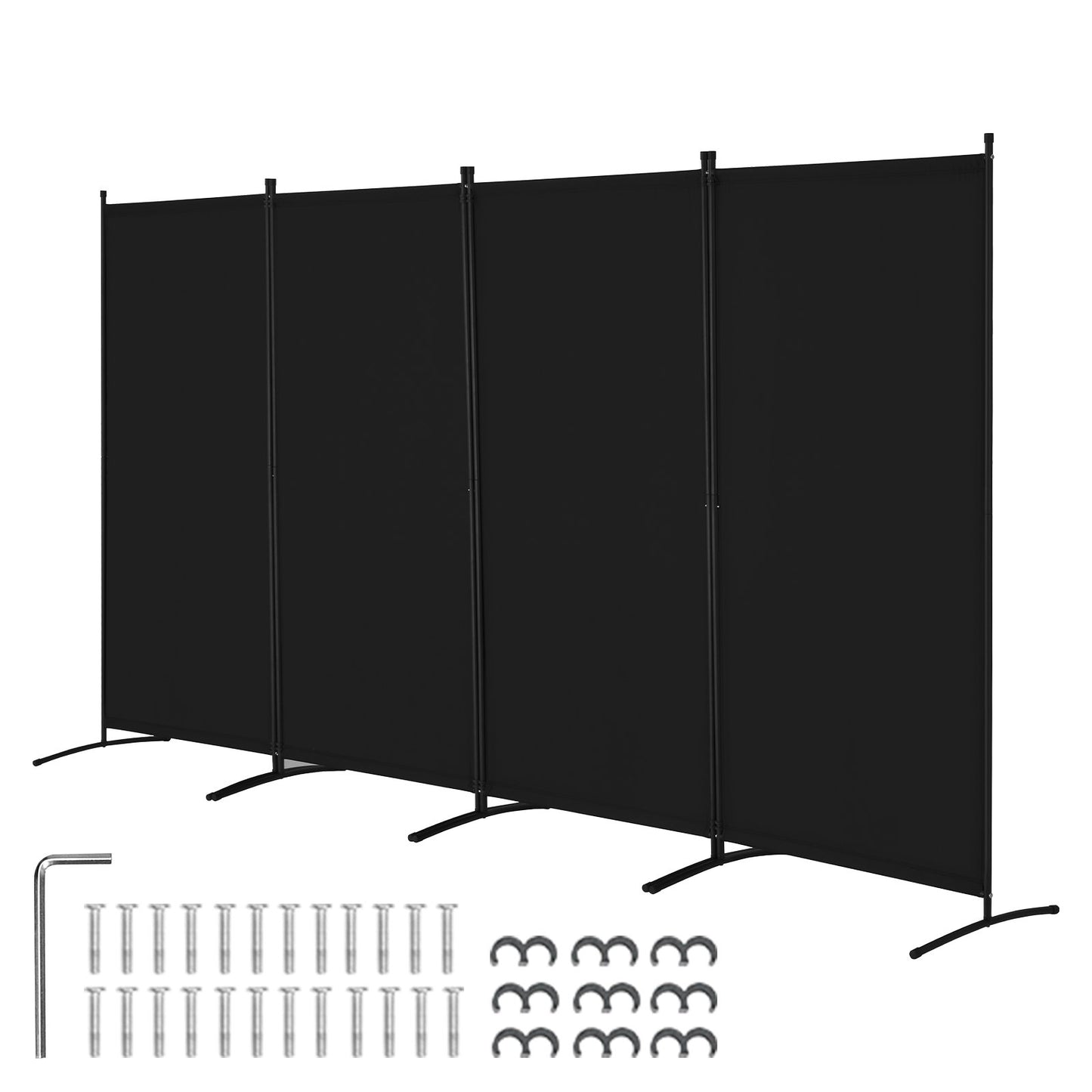 Room Divider 4 Panels Fabric Privacy Screen for Office Bedroom Black