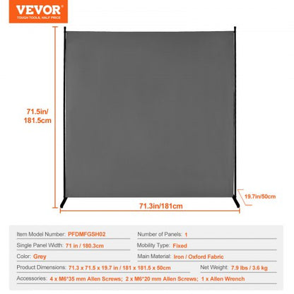 6FT Room Divider Enkelpanel Tyg Rumsskärm för Office Sovrum Grå |  EU