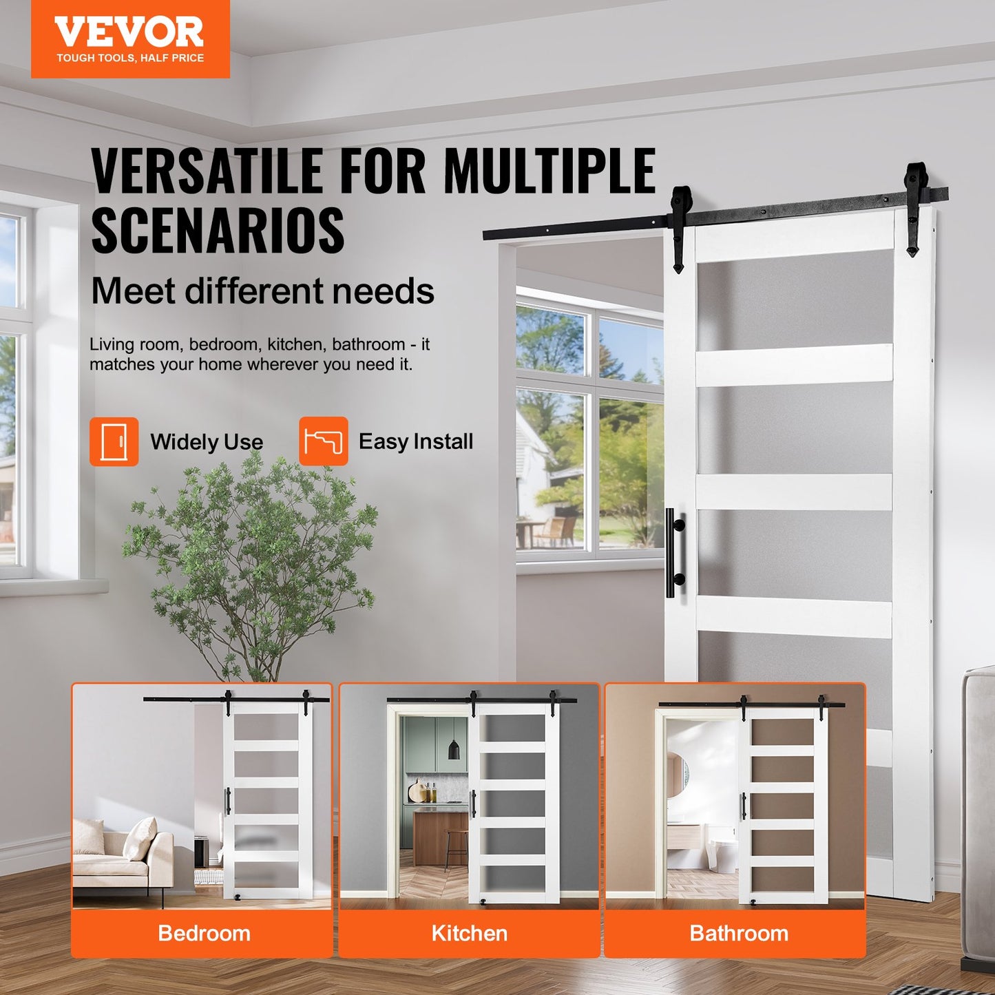 Ladugårdsdörr och beslagssats 42" x 84" Trä och glas skjutbar ladugårdsdörrsats