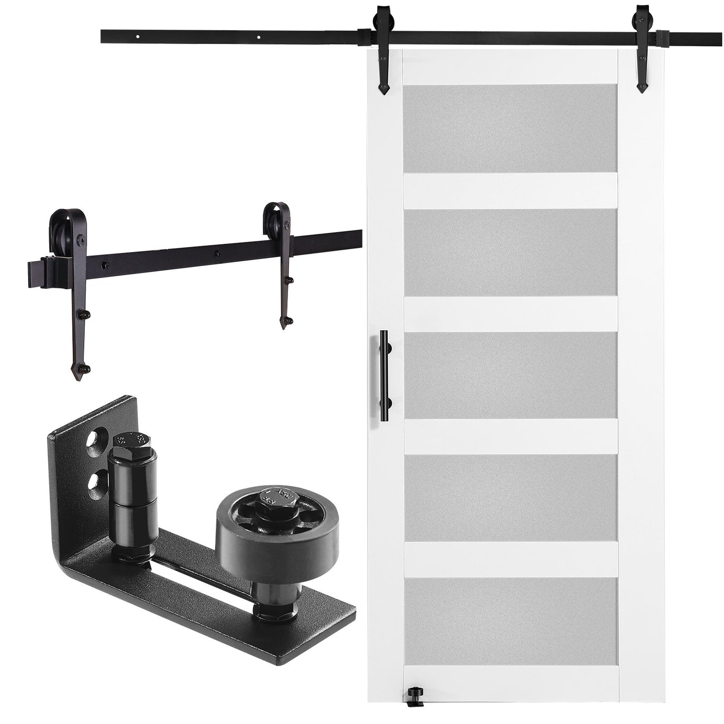 Ladugårdsdörr och beslagssats 42" x 84" Trä och glas skjutbar ladugårdsdörrsats