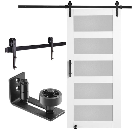 Ladugårdsdörr och beslagssats 42" x 84" Trä och glas skjutbar ladugårdsdörrsats