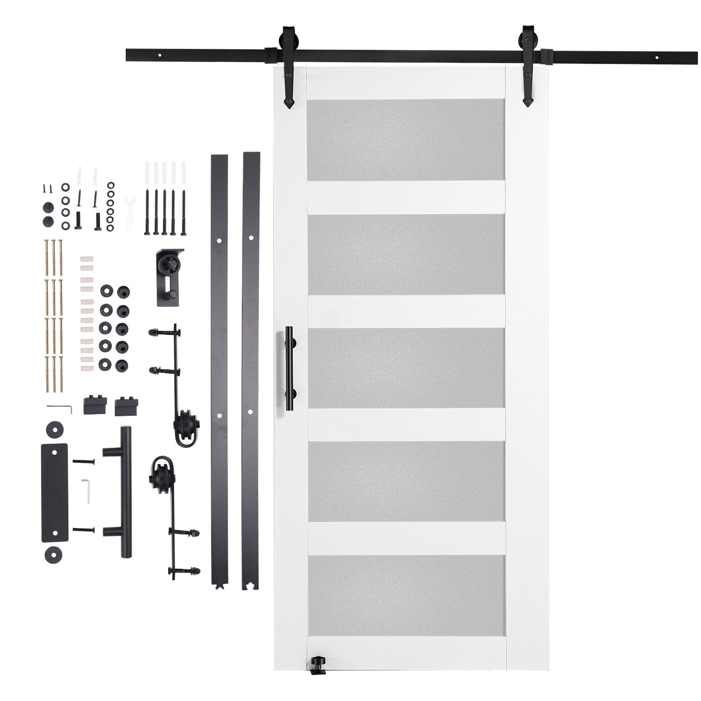 Ladugårdsdörr och beslagssats 42" x 84" Trä och glas skjutbar ladugårdsdörrsats