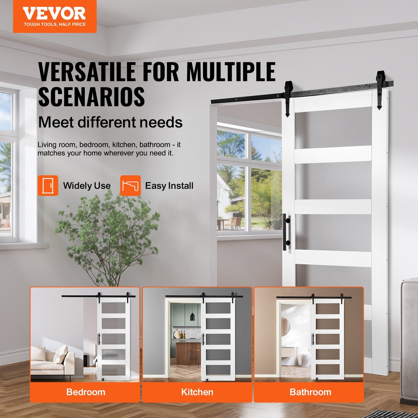 Ladugårdsdörr och beslagsats 30" x 84" trä och glas skjutbar ladugårdsdörrsats