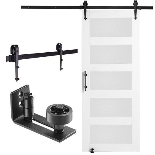 Ladugårdsdörr och beslagsats 30" x 84" trä och glas skjutbar ladugårdsdörrsats