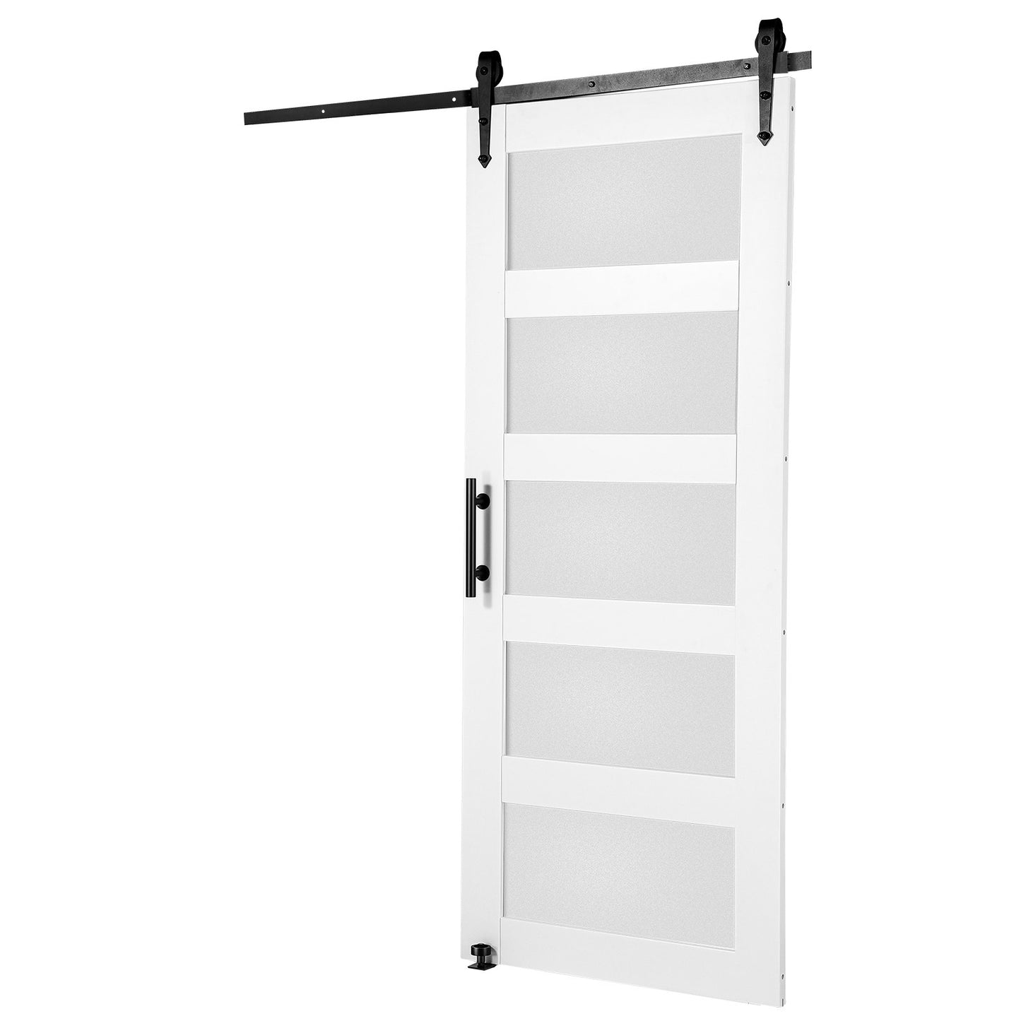 Ladugårdsdörr och beslagsats 30" x 84" trä och glas skjutbar ladugårdsdörrsats