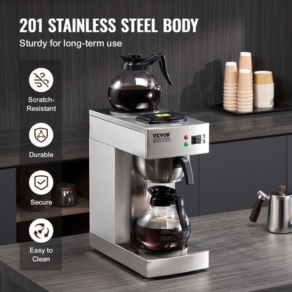 12 Cup Commercial Drip Coffee Maker with 2 Glass Carafes and 2 Warmers