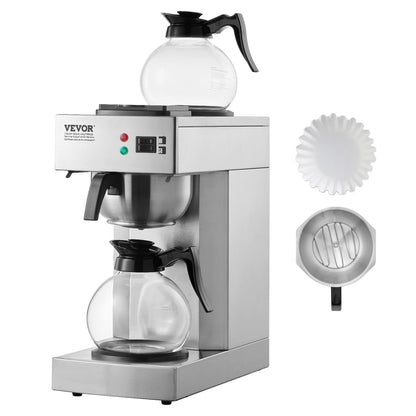 12 Cup Commercial Drip Coffee Maker with 2 Glass Carafes and 2 Warmers