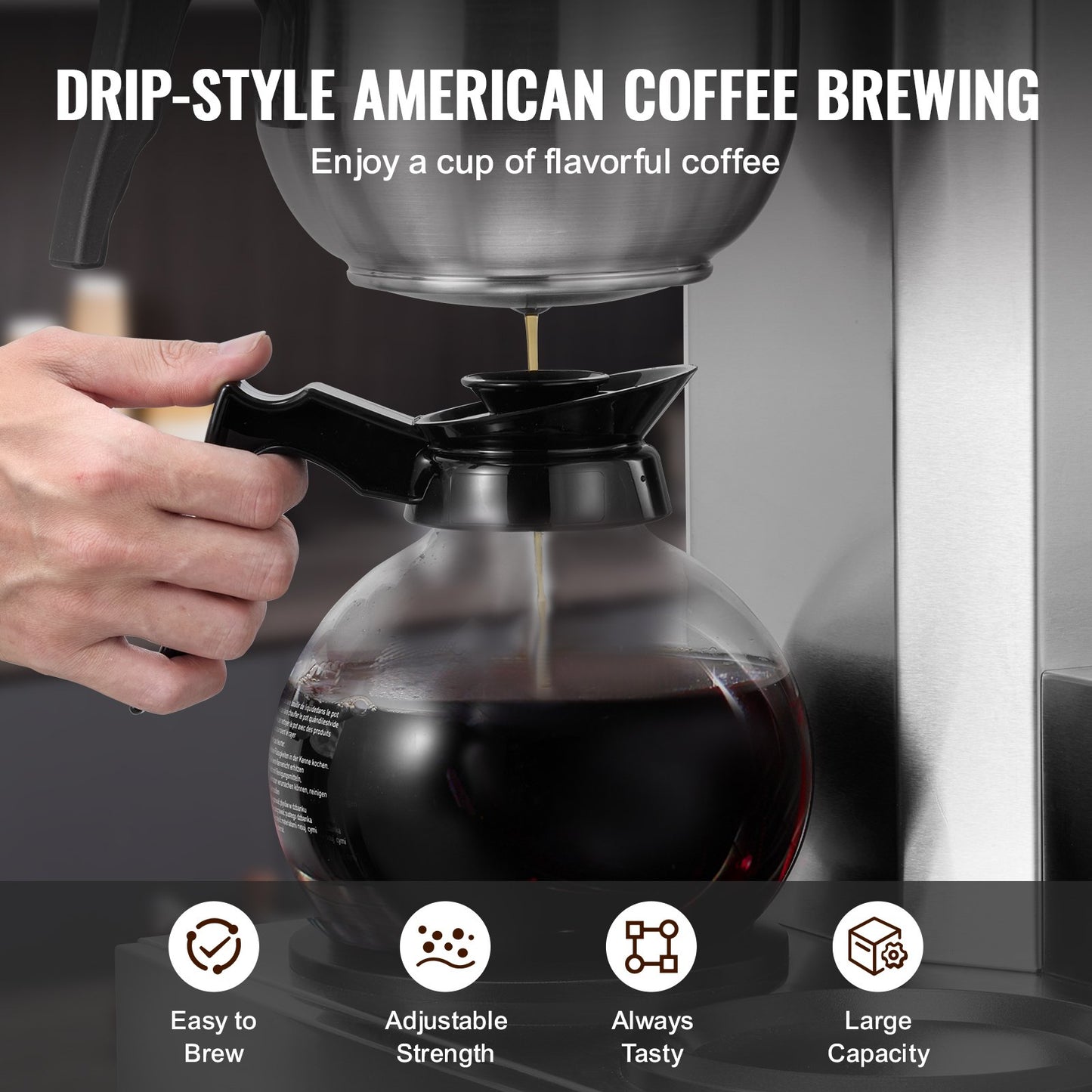 12 Cup Commercial Drip Coffee Maker with 3 Glass Carafes and 3 Warmers