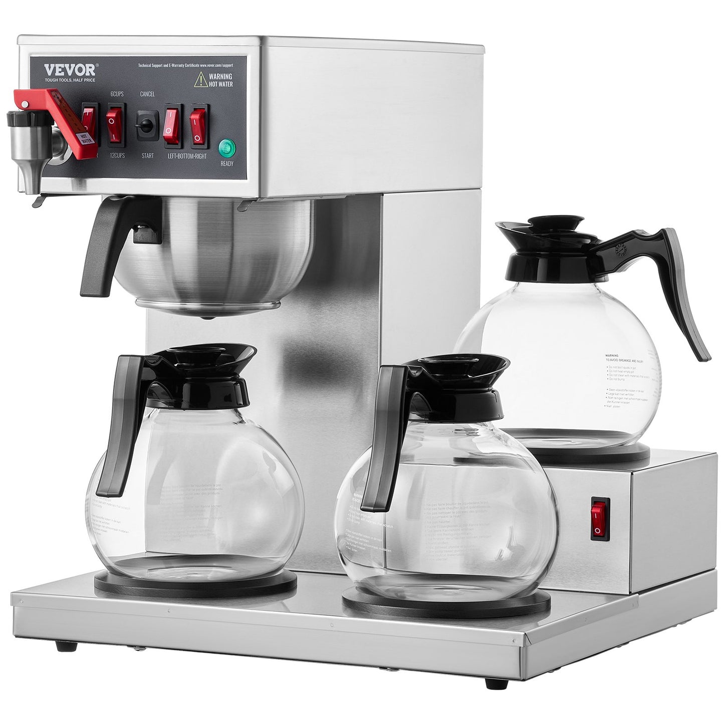 12 Cup Commercial Drip Coffee Maker with 3 Glass Carafes and 3 Warmers
