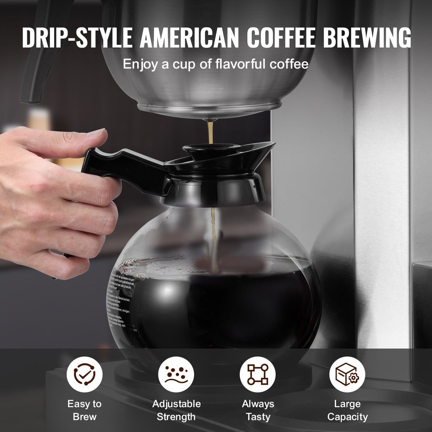 12 Cup Commercial Drip Coffee Maker with 3 Glass Carafes and 3 Warmers