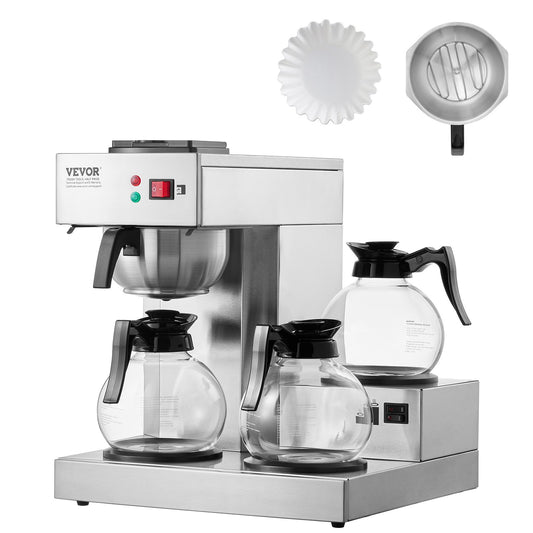 12 Cup Commercial Drip Coffee Maker with 3 Glass Carafes and 3 Warmers