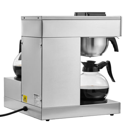12 Cup Commercial Drip Coffee Maker with 3 Glass Carafes and 3 Warmers