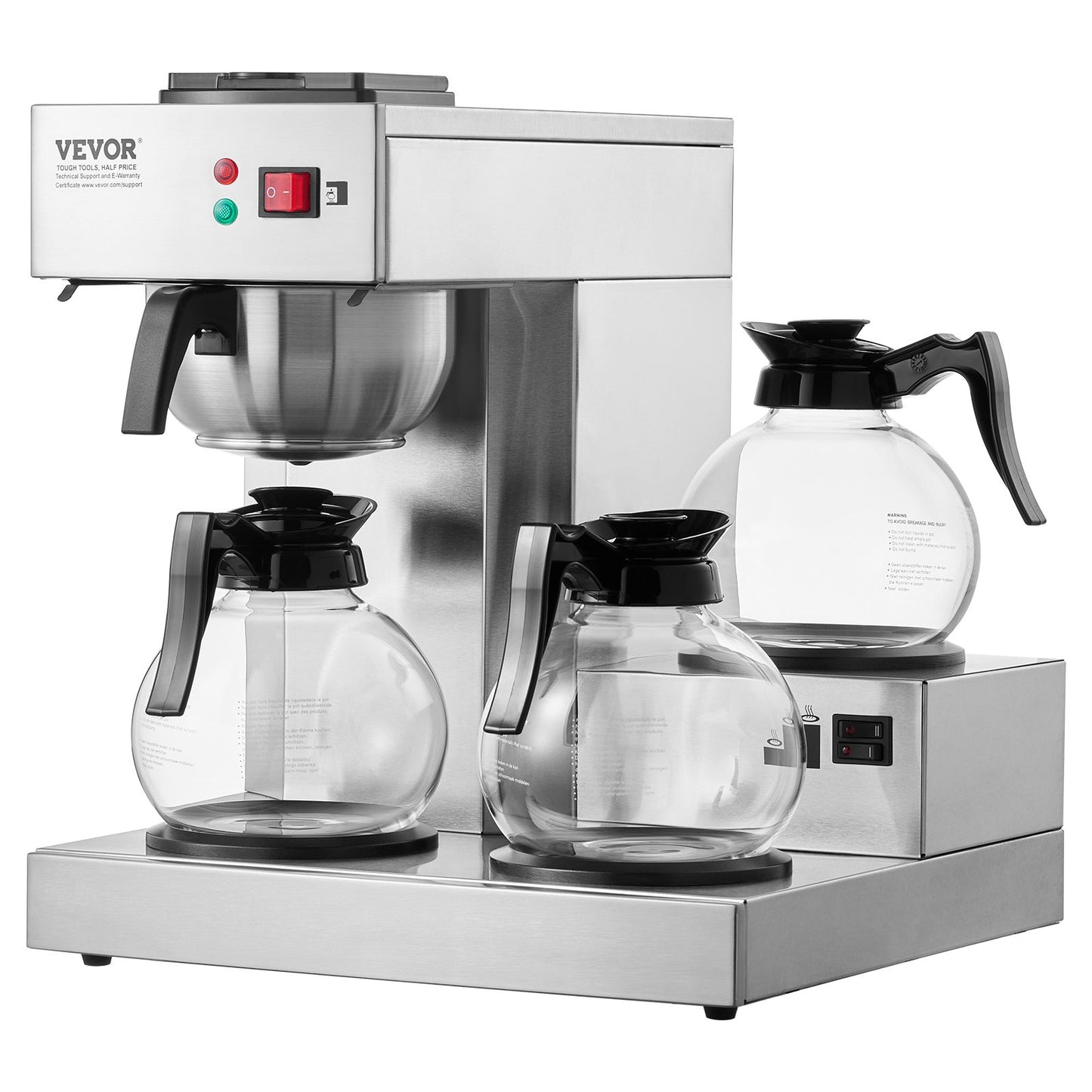 12 Cup Commercial Drip Coffee Maker with 3 Glass Carafes and 3 Warmers