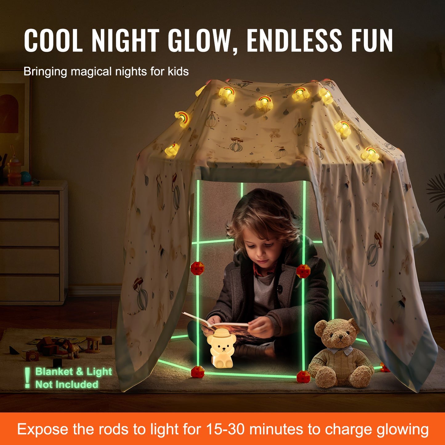 Tent Fort Building Kit för barn Glow In The Dark STEM Construction Toy 85P