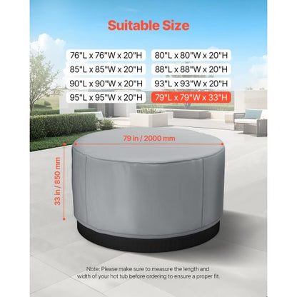 Cover for outdoor hot tub round 2000 x 850 mm weatherproof and waterproof grey