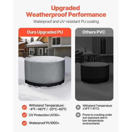 Cover for outdoor hot tub round 2000 x 850 mm weatherproof and waterproof grey