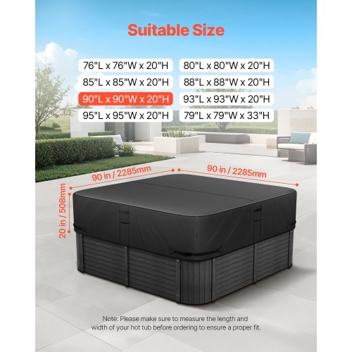 Outdoor hot tub cover 2285x2285x508mm Weatherproof and waterproof black
