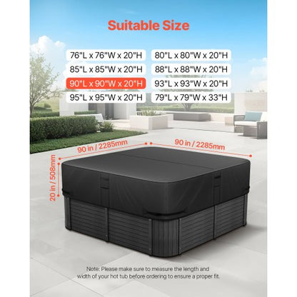 Outdoor hot tub cover 2285x2285x508mm Weatherproof and waterproof black