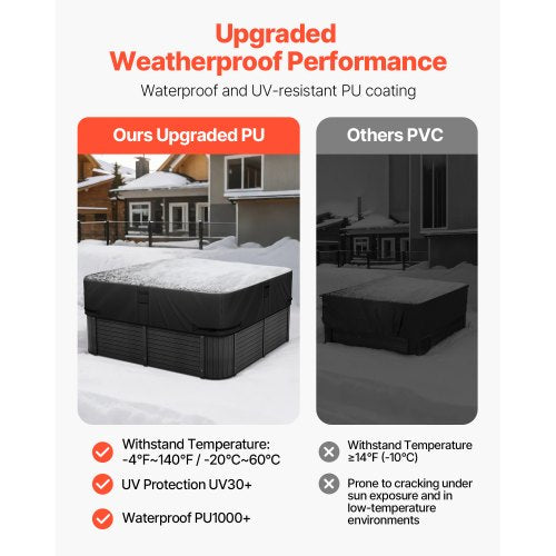 Outdoor hot tub cover 2285x2285x508mm Weatherproof and waterproof black