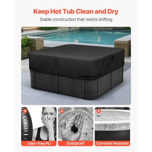 Outdoor hot tub cover 2285x2285x508mm Weatherproof and waterproof black