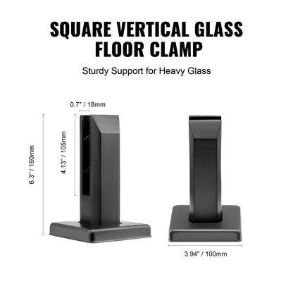 Glass clamp 4 PCS Square railing bracket for 0.31"-0.47" glass black