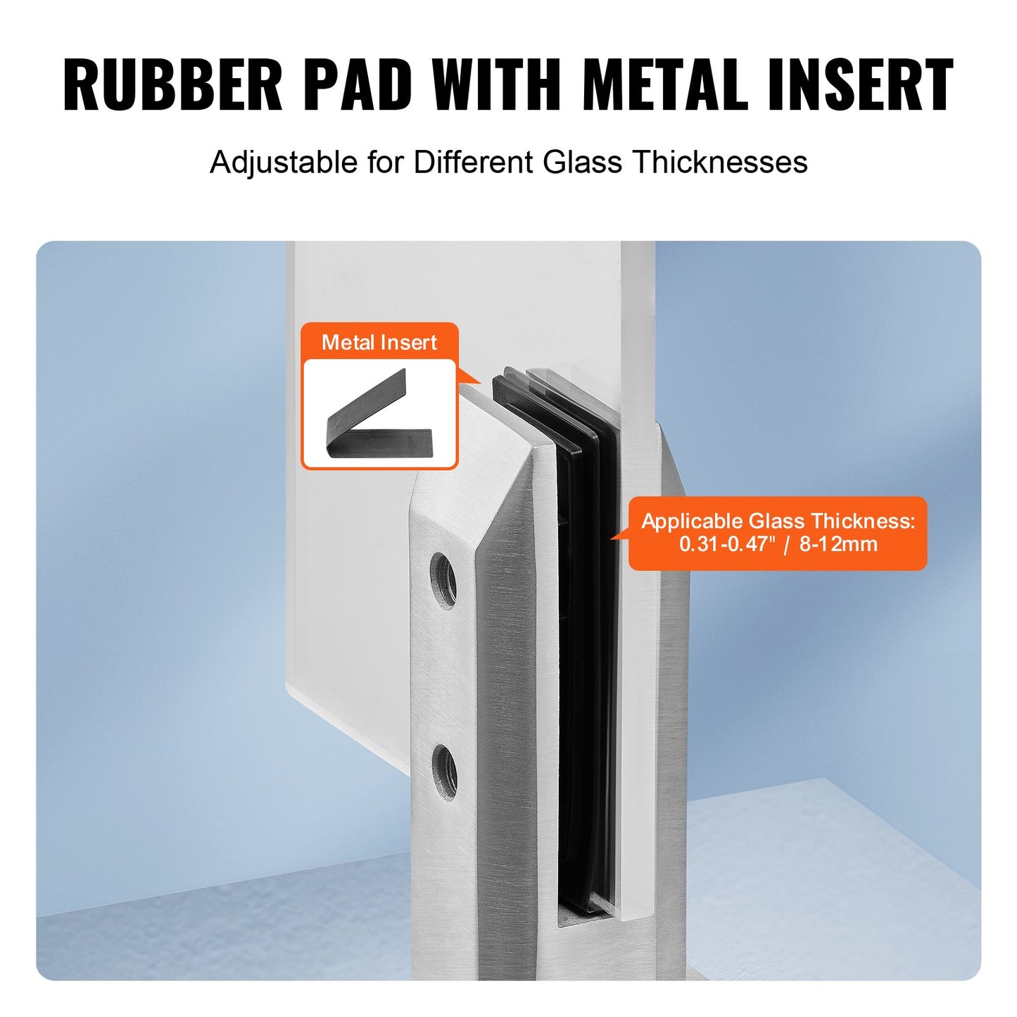 Glass Clamp 10 PCS Square Railing Bracket for 0.31"-0.47" Glass Silver