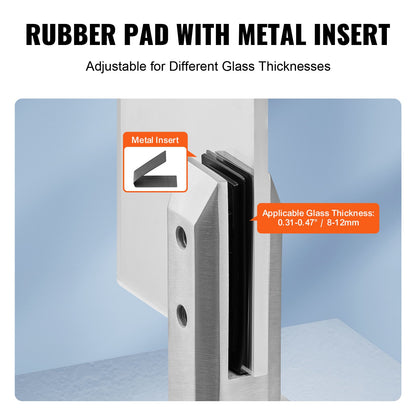 Glass Clamp 10 PCS Square Railing Bracket for 0.31"-0.47" Glass Silver