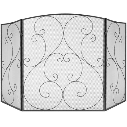 Fireplace Screen 3 Panel, Heavy Duty Iron Mesh Fireplace Screen, 122(L)x76.7(H)CM Spark Guard Cover, No Assembly Required, Freestanding Fireplace Fence Grille for Living Room Home Decor Vintage