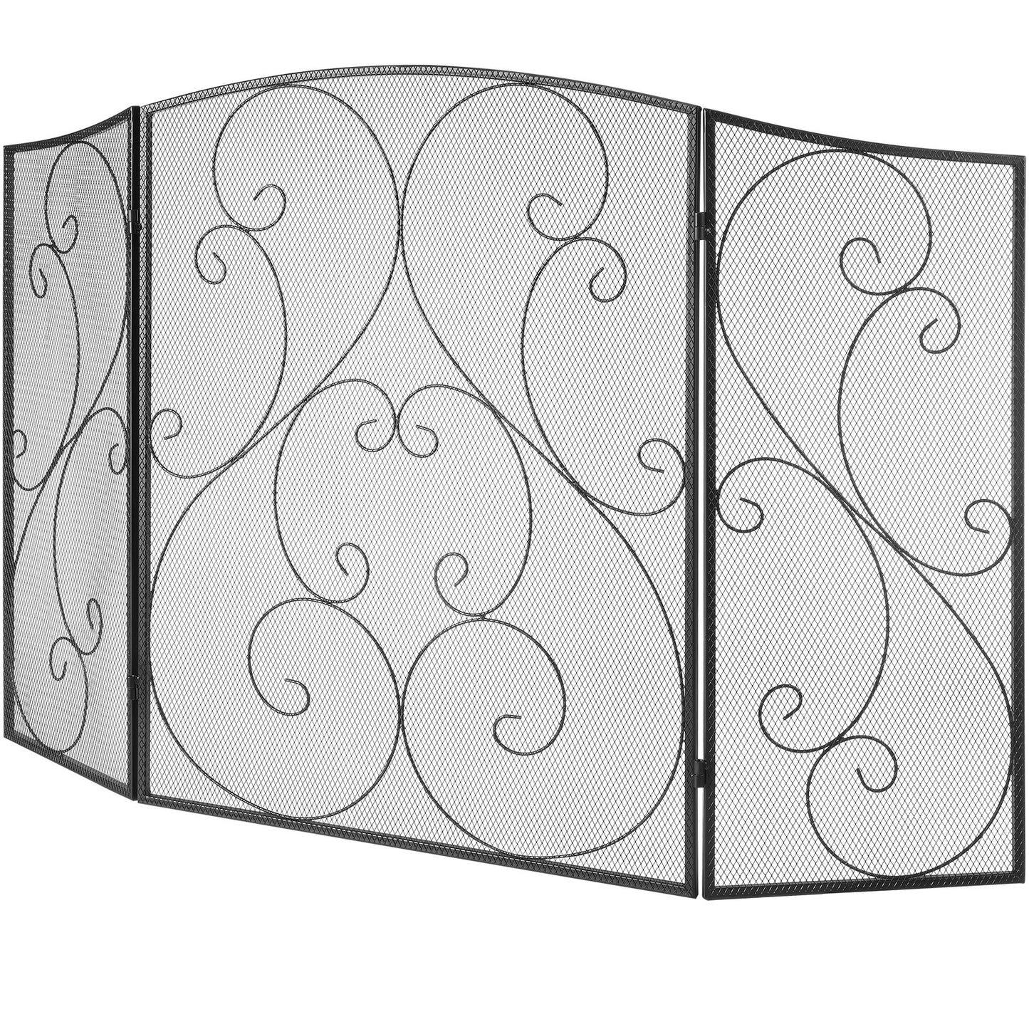 Fireplace Screen 3 Panel, Heavy Duty Iron Mesh Fireplace Screen, 122(L)x76.7(H)CM Spark Guard Cover, No Assembly Required, Freestanding Fireplace Fence Grille for Living Room Home Decor Vintage
