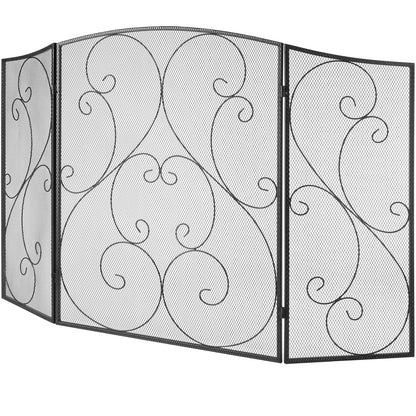 Fireplace Screen 3 Panel, Heavy Duty Iron Mesh Fireplace Screen, 122(L)x76.7(H)CM Spark Guard Cover, No Assembly Required, Freestanding Fireplace Fence Grille for Living Room Home Decor Vintage