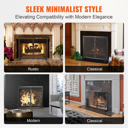 Fireplace Screen 1 Panel with Door, Heavy Duty Iron Mesh Fireplace Screen, 990(L) x780(H)MM Spark Guard Cover, Easy Installation, Freestanding Fire Fence Grille for Living Room Home Decor Modern