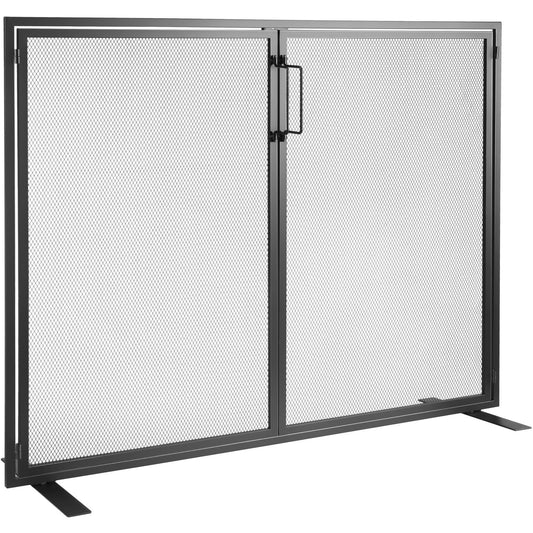 Fireplace Screen 1 Panel with Door, Heavy Duty Iron Mesh Fireplace Screen, 990(L) x780(H)MM Spark Guard Cover, Easy Installation, Freestanding Fire Fence Grille for Living Room Home Decor Modern