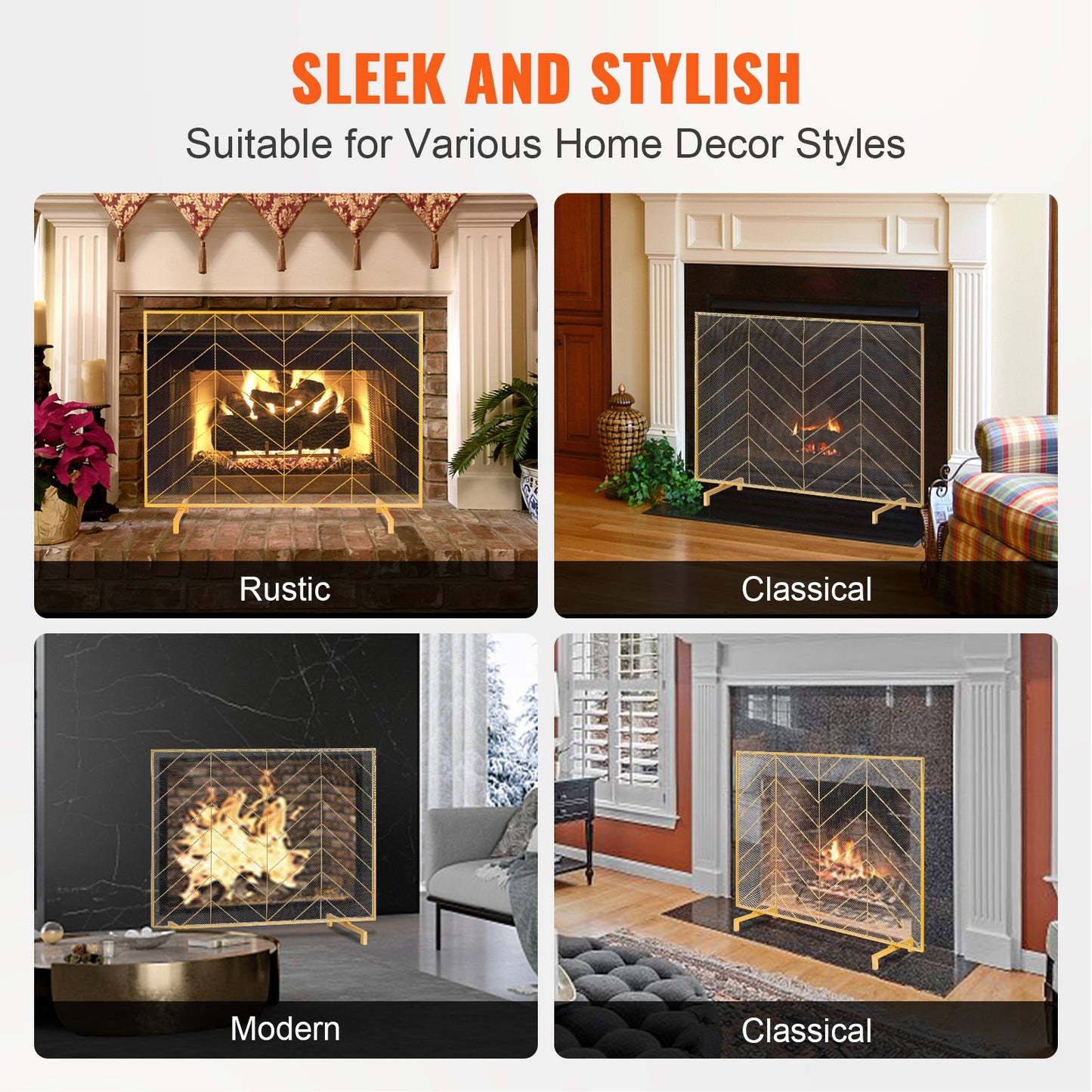 Fireplace Screen Single Panel, Heavy Duty Iron Mesh Fireplace Screen, 980(L) x758(H)MM Spark Guard Cover, Easy Installation, Freestanding Fire Fence Grille for Living Room Home Decor Modern
