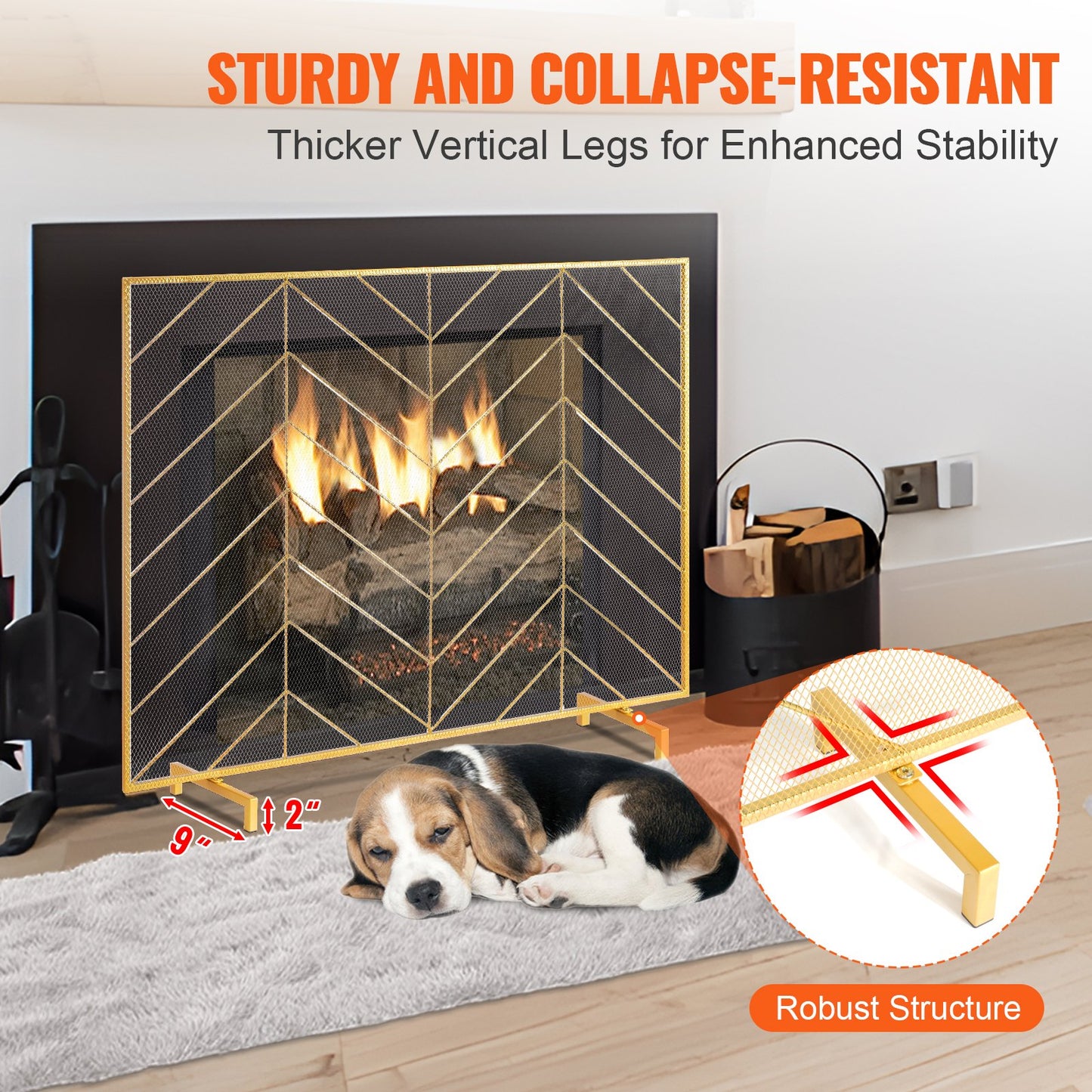 Fireplace Screen Single Panel, Heavy Duty Iron Mesh Fireplace Screen, 980(L) x758(H)MM Spark Guard Cover, Easy Installation, Freestanding Fire Fence Grille for Living Room Home Decor Modern