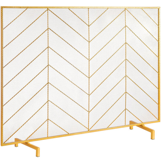 Fireplace Screen Single Panel, Heavy Duty Iron Mesh Fireplace Screen, 980(L) x758(H)MM Spark Guard Cover, Easy Installation, Freestanding Fire Fence Grille for Living Room Home Decor Modern