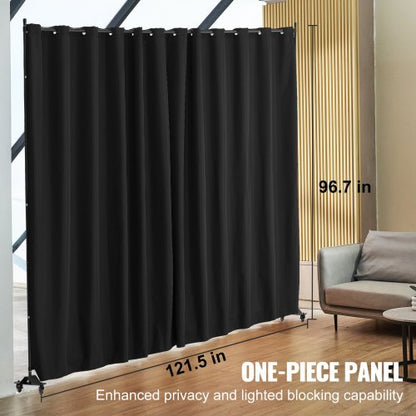Room Divider Portable Panel Room Divider with Wheels Privacy Screen Black | EU