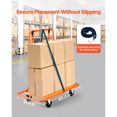 Gipsvagn, 816 kg lastkapacitet, stålpanelvagn med 4 svänghjul, hållbar och långvarig, panelvagn med surrband för plywood, gipsskivor, glas, orange |  EU