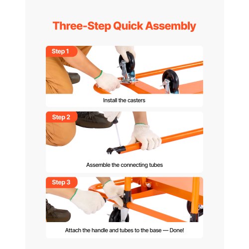 Gipsvagn, 816 kg lastkapacitet, stålpanelvagn med 4 svänghjul, hållbar och långvarig, panelvagn med surrband för plywood, gipsskivor, glas, orange |  EU