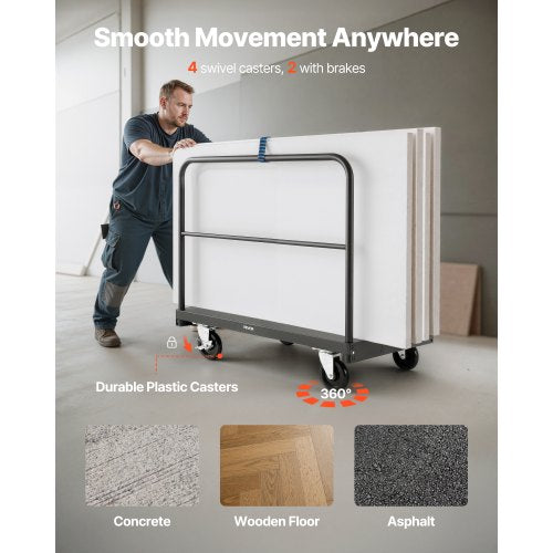 Gipsvagn, 816 kg lastkapacitet, 2-i-1 stålpanelvagn med 12,5 mm svänghjul, 91,4 x 61 cm plattformsvagn med 3 sidoräcken för fabrik, lager, garage, svart |  EU