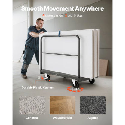 Gipsvagn, 816 kg lastkapacitet, 2-i-1 stålpanelvagn med 12,5 mm svänghjul, 91,4 x 61 cm plattformsvagn med 3 sidoräcken för fabrik, lager, garage, svart |  EU