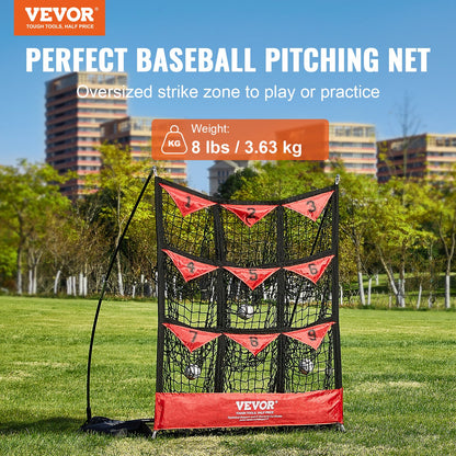 9-Hole Baseball Net, 49"x42" Softball Baseball Training Equipment for Batting Practice, Portable Quick Assembly Coach Aid with Carrying Bag, Strike Zone, Ground Stakes, for Youth Adults